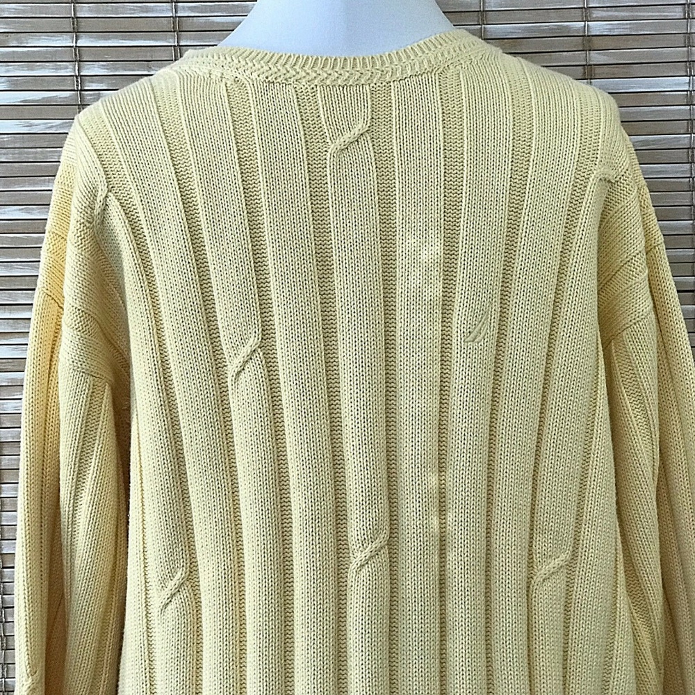 Nautica 2XL Yellow Pullover Preppy Sweater Cable Cotton Golf Resort Casual